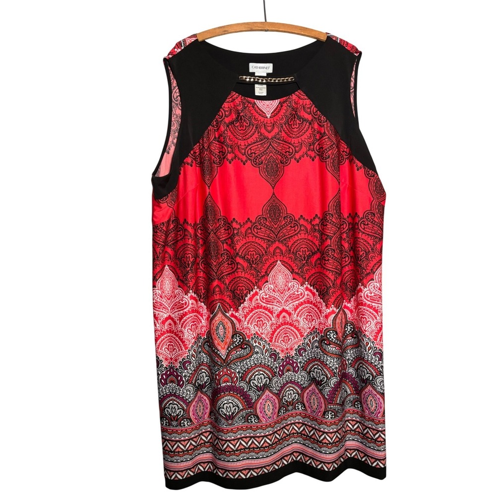 Catherines Red Paisley Chain Keyhole Sleeveless Tunic Top Plus Size 3X Career